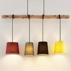 Lindby hængelampe Moscow , farverig, tekstil, træ, E27, 116 cm