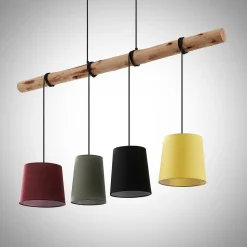 Lindby hængelampe Moscow , farverig, tekstil, træ, E27, 116 cm