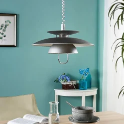 Lindby hængelampe Nadija, grå, 43 cm, højdejusterbar, E27