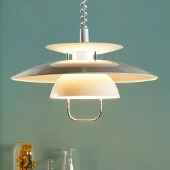 Lindby hængelampe Nadija, hvid, 43 cm, højdejusterbar, E27