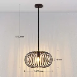 Lindby hængelampe Nahele, brun, metal, Ø 40 cm, E27