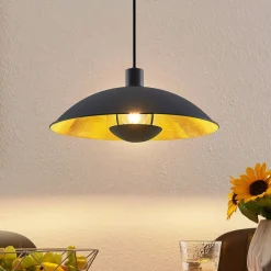 Lindby hængelampe Narisara, Ø 40 cm, E27, sort-guld