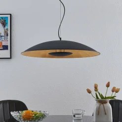 Lindby hængelampe Narisara, Ø 80 cm, E27, sort-guld
