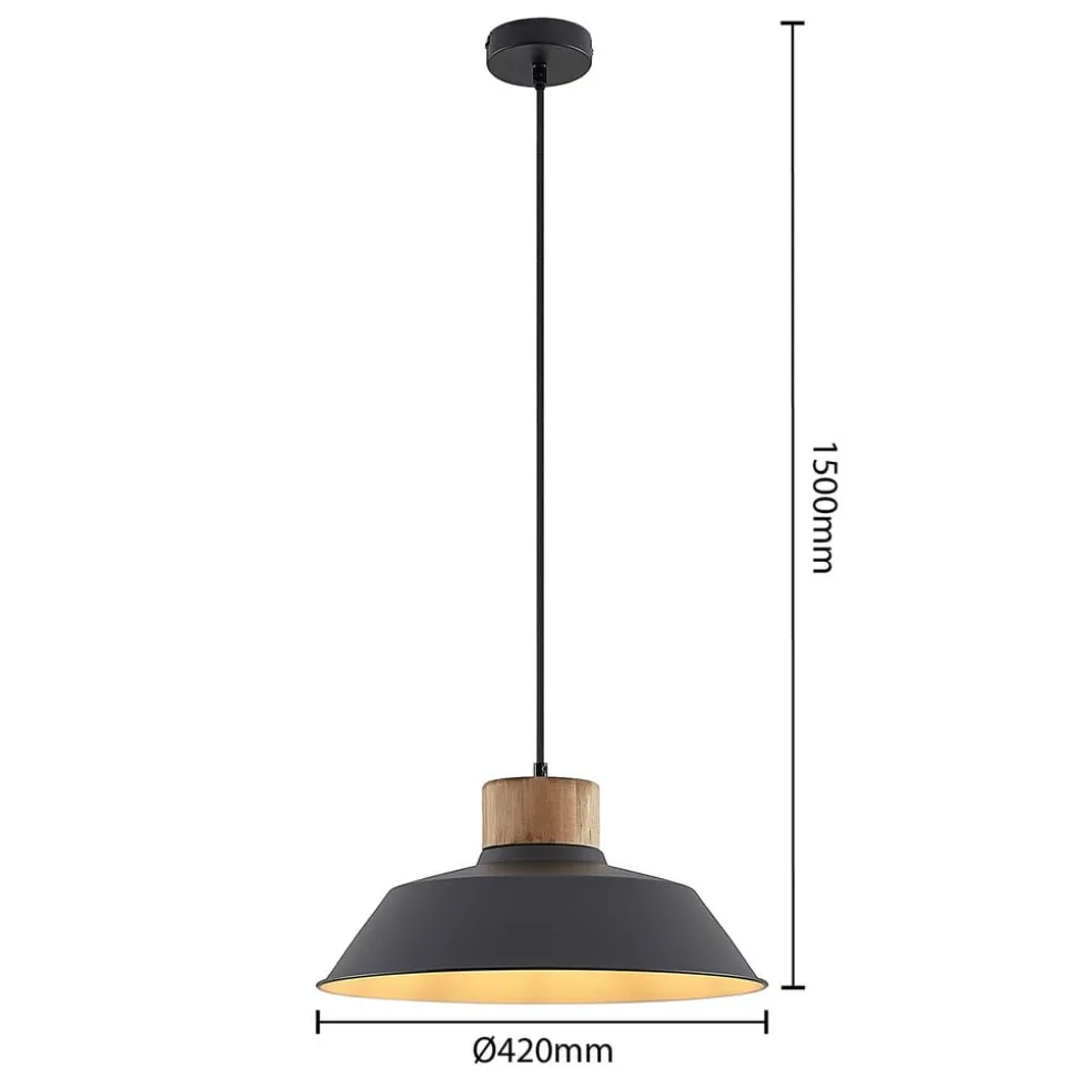 Lindby hængelampe Nefeli, Ø 42 cm, sort, træ, metal