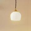 Lindby hængelampe Nolane, Ø 11 cm, keramik, hvid/messing