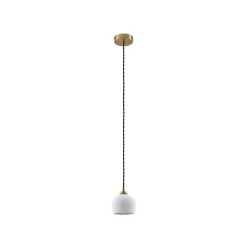 Lindby hængelampe Nolane, Ø 11 cm, keramik, hvid/messing