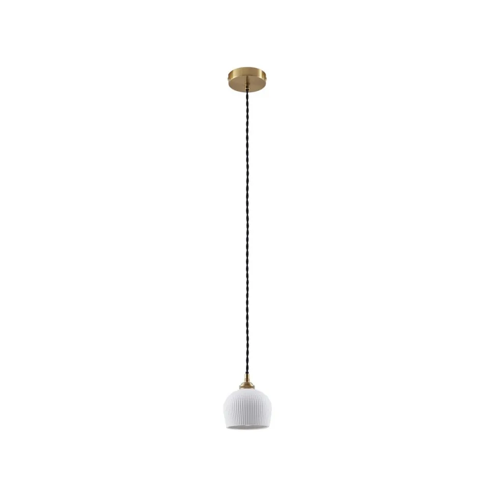 Lindby hængelampe Nolane, Ø 11 cm, keramik, hvid/messing