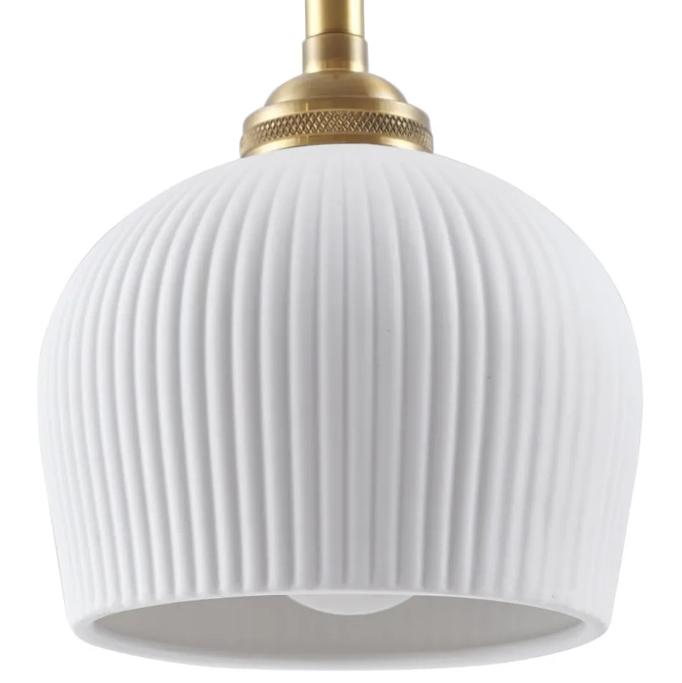 Lindby hængelampe Nolane, Ø 11 cm, keramik, hvid/messing