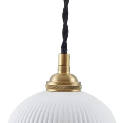 Lindby hængelampe Nolane, Ø 11 cm, keramik, hvid/messing