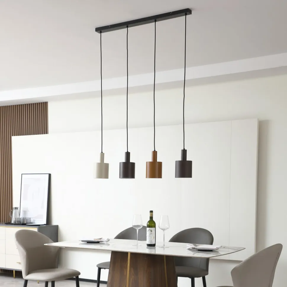 Lindby hængelampe Ovelia, brun/kaffe/beige, 4 lyskilder, E27
