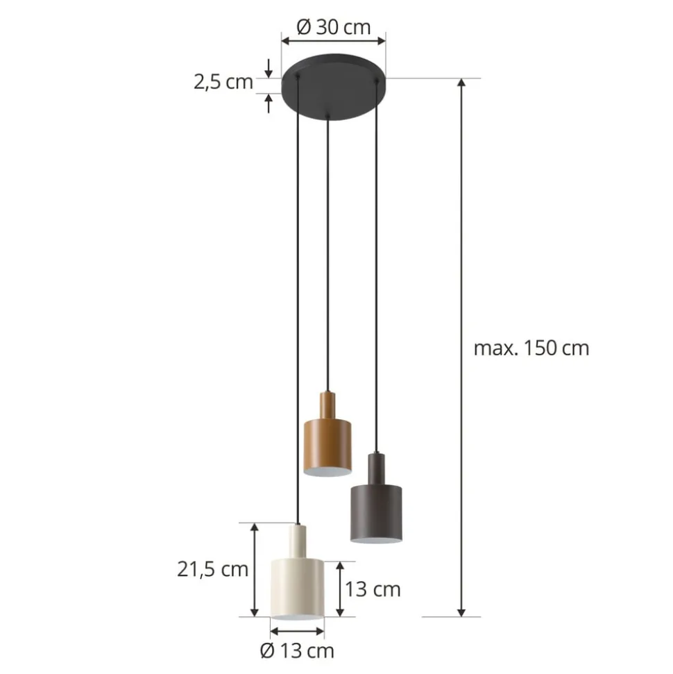 Lindby hængelampe Ovelia, brun/kaffe/beige, 3 lyskilder, E27