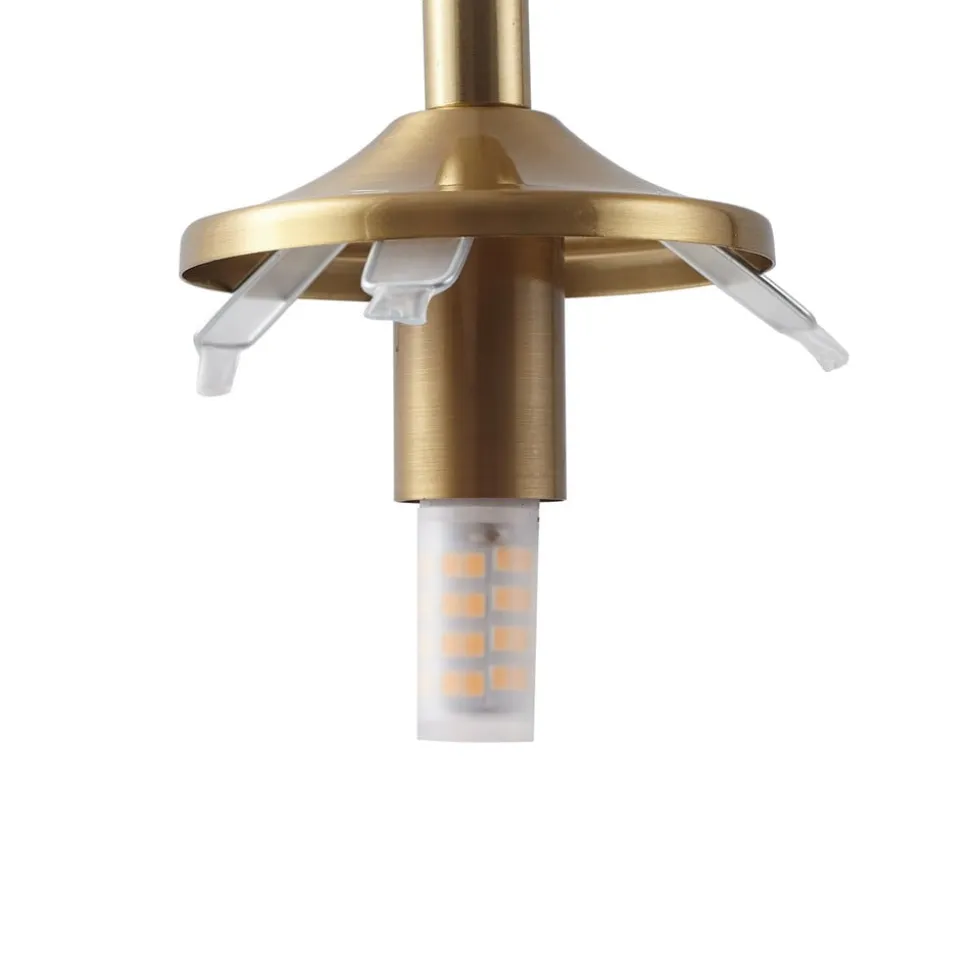 Lindby hængelampe Piatra, Ø45cm, 5 lyskilder, cognac/messing, glas