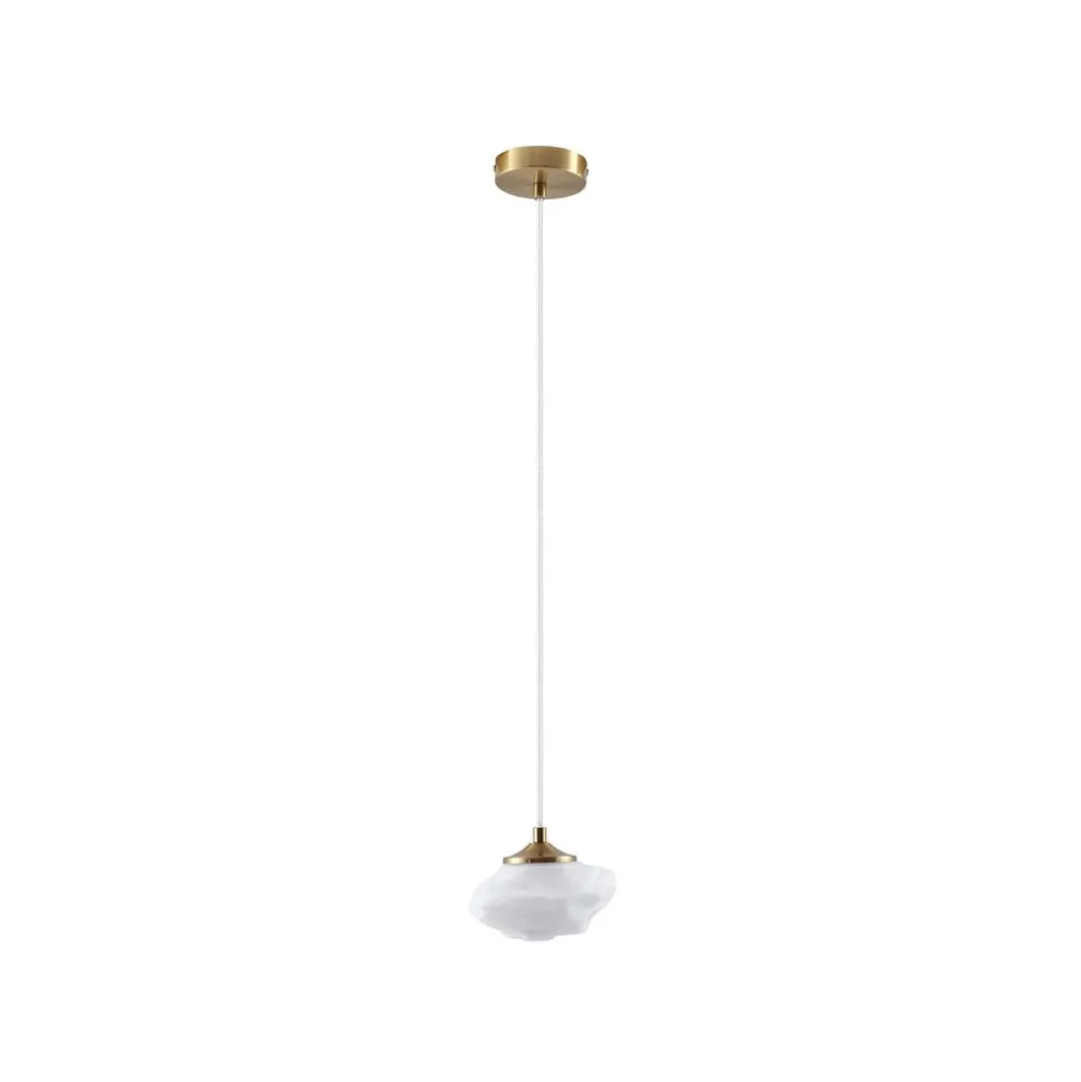 Lindby hængelampe Piatra, opal/messing, glas, Ø 16 cm, G9