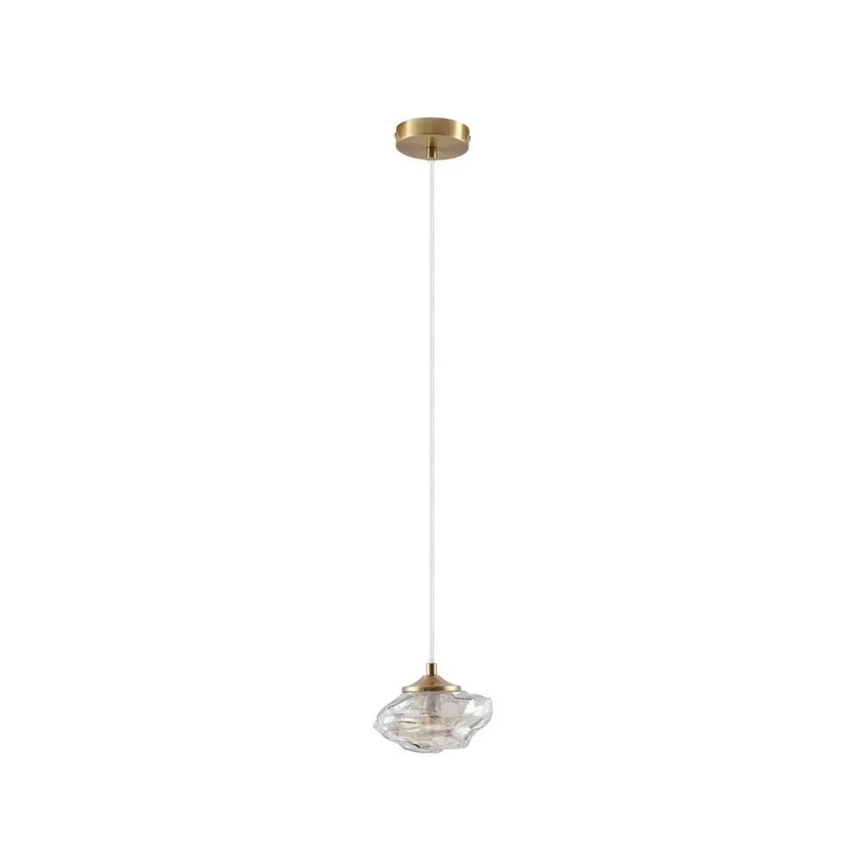 Lindby hængelampe Piatra, rav/messing, glas, Ø 16 cm, G9
