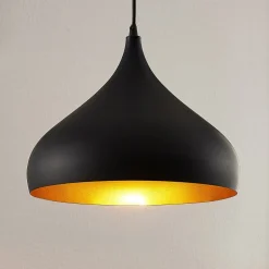 Lindby hængelampe Ritana, sæt af 2, sort-guld, metal, E27