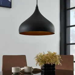 Lindby hængelampe Ritana, sort-guld, metal, Ø 31cm, E27