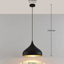 Lindby hængelampe Ritana, sort-guld, metal, Ø 31cm, E27