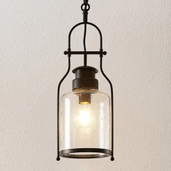 Lindby hængelampe Rozalie, sort, metal, lygte, 21cm