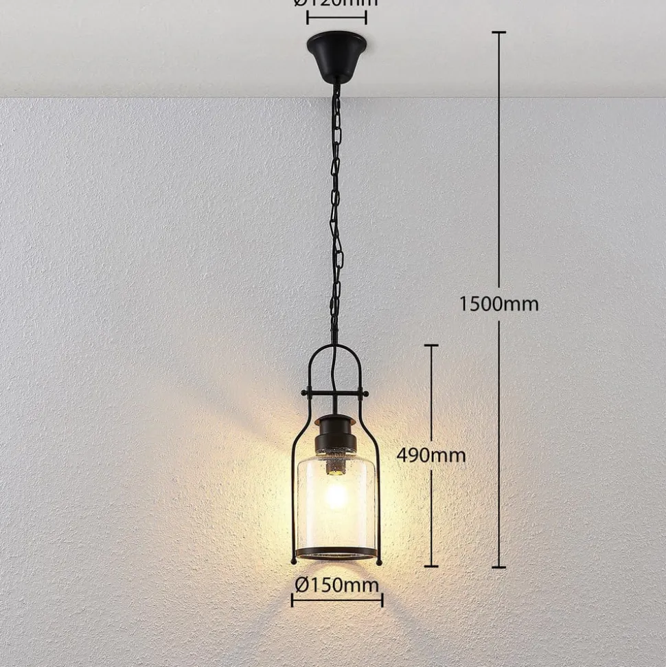 Lindby hængelampe Rozalie, sort, metal, lygte, 21cm