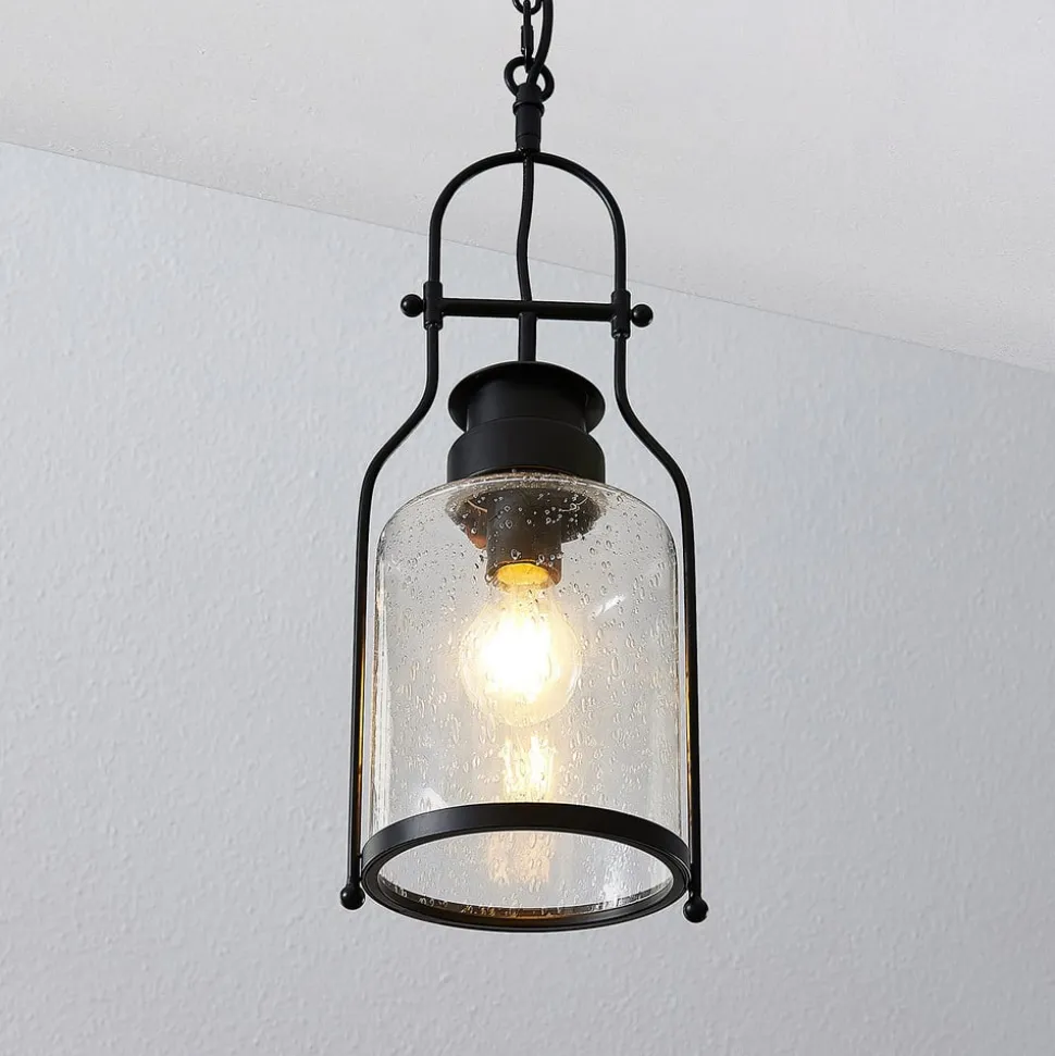 Lindby hængelampe Rozalie, sort, metal, lygte, 21cm