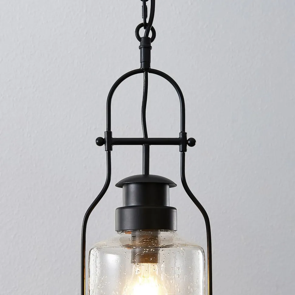 Lindby hængelampe Rozalie, sort, metal, lygte, 21cm