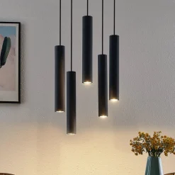 Lindby hængelampe Sanad, Ø 40 cm, 5 lyskilder, sort, GU10