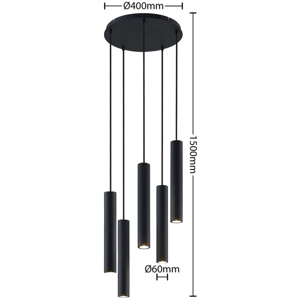 Lindby hængelampe Sanad, Ø 40 cm, 5 lyskilder, sort, GU10