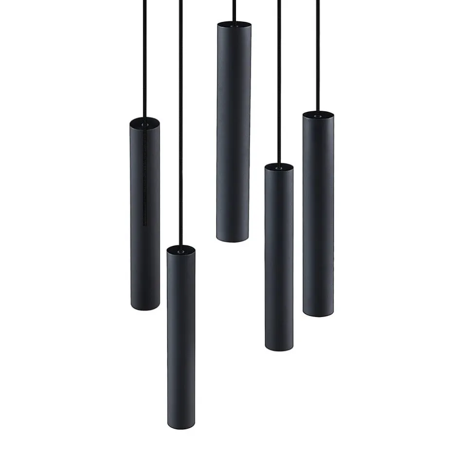 Lindby hængelampe Sanad, Ø 40 cm, 5 lyskilder, sort, GU10