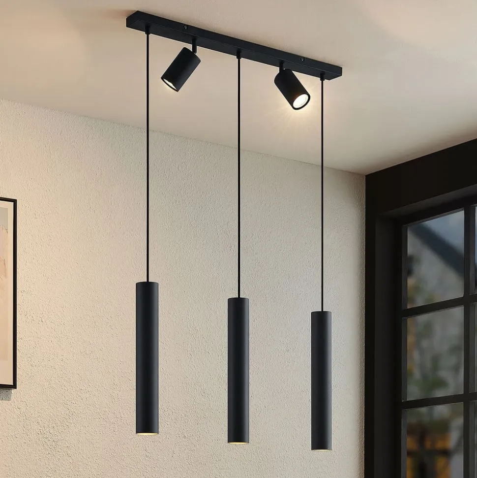 Lindby hængelampe Sanad, 70 cm, 5 lyskilder, sort, GU10