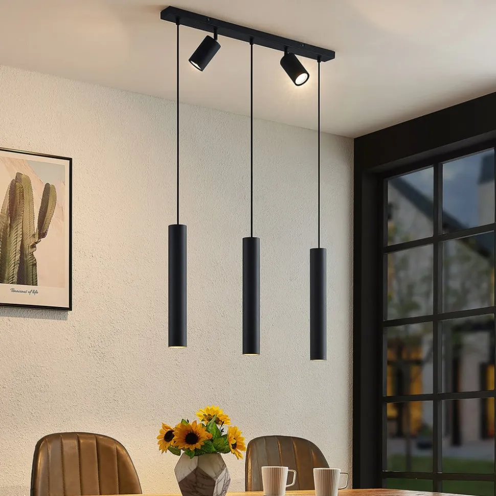 Lindby hængelampe Sanad, 70 cm, 5 lyskilder, sort, GU10