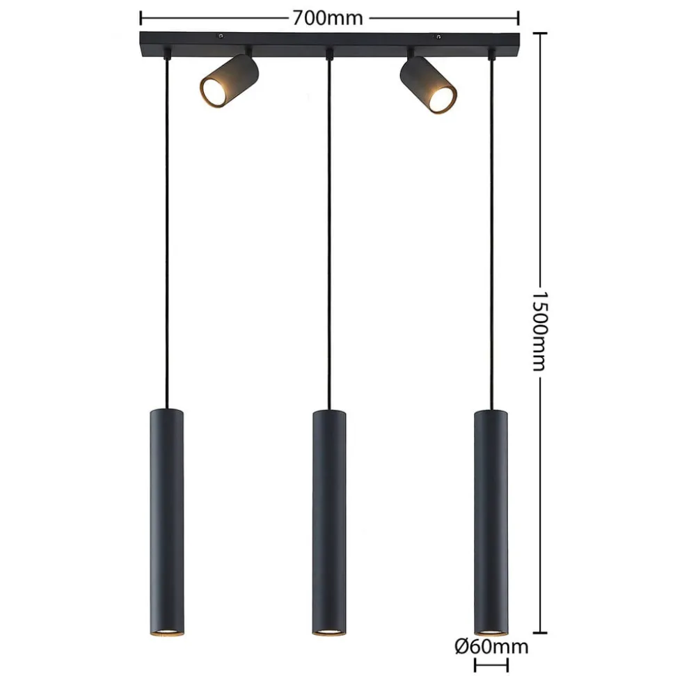Lindby hængelampe Sanad, 70 cm, 5 lyskilder, sort, GU10