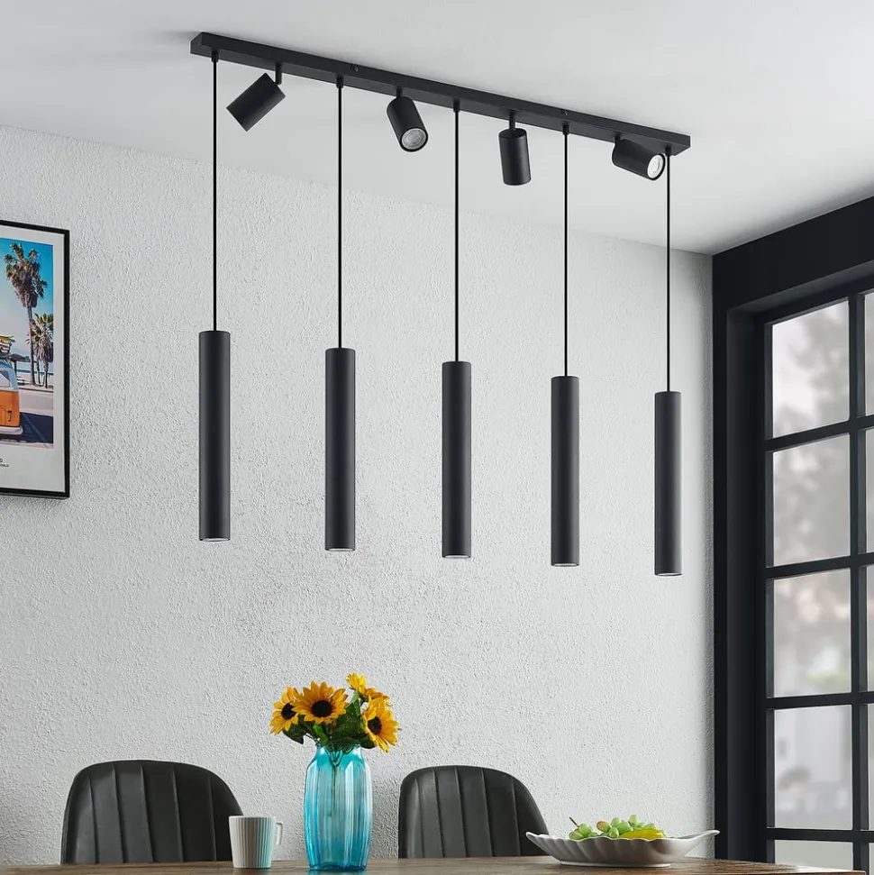 Lindby hængelampe Sanad, 116 cm, 9 lyskilder, sort, GU10