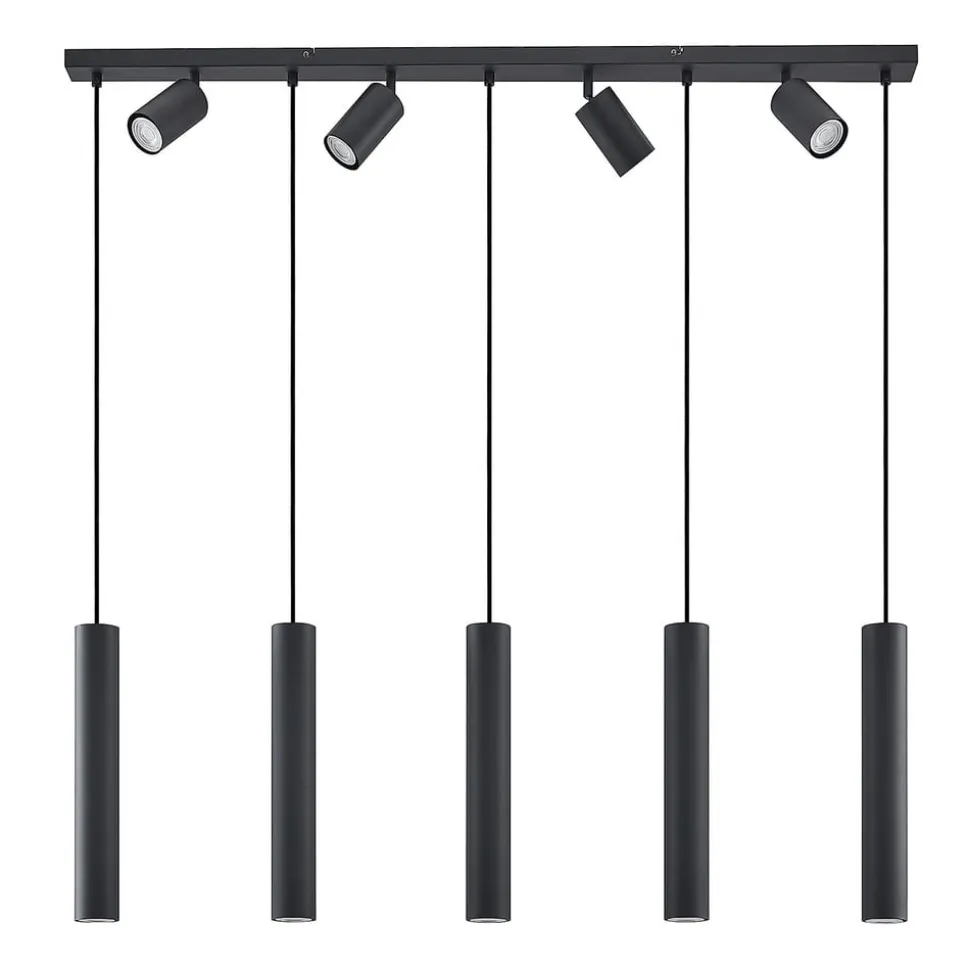 Lindby hængelampe Sanad, 116 cm, 9 lyskilder, sort, GU10