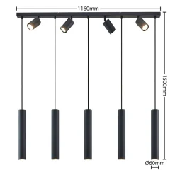 Lindby hængelampe Sanad, 116 cm, 9 lyskilder, sort, GU10