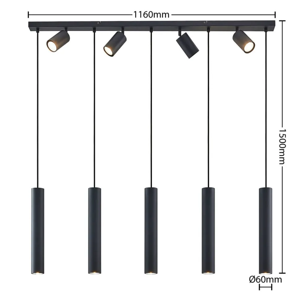 Lindby hængelampe Sanad, 116 cm, 9 lyskilder, sort, GU10