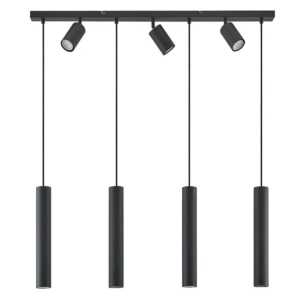 Lindby hængelampe Sanad, 100 cm, 7 lyskilder, sort, GU10