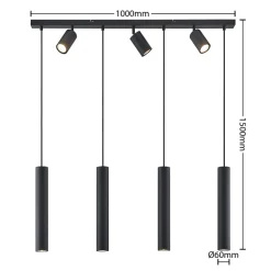 Lindby hængelampe Sanad, 100 cm, 7 lyskilder, sort, GU10