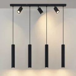 Lindby hængelampe Sanad, 100 cm, 7 lyskilder, sort, GU10