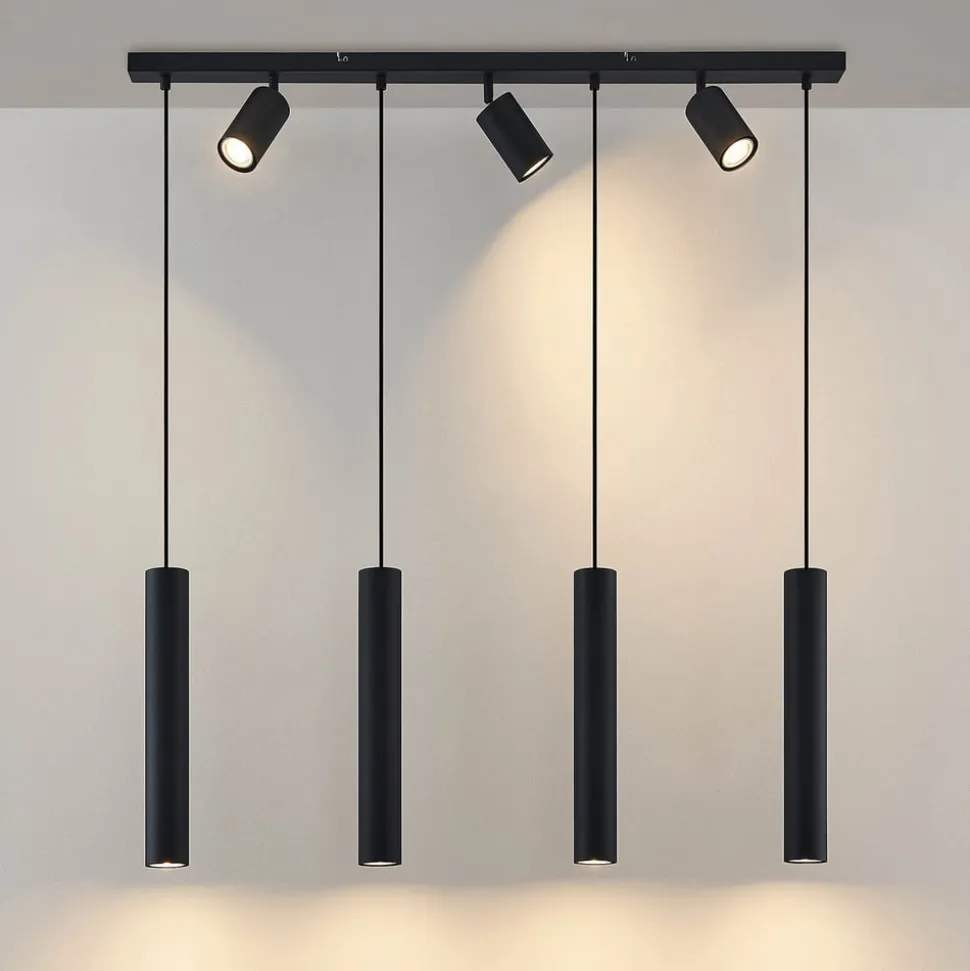 Lindby hængelampe Sanad, 100 cm, 7 lyskilder, sort, GU10