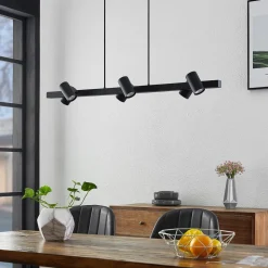 Lindby hængelampe Savoli, 116 cm, sort, 6 lyskilder, stål