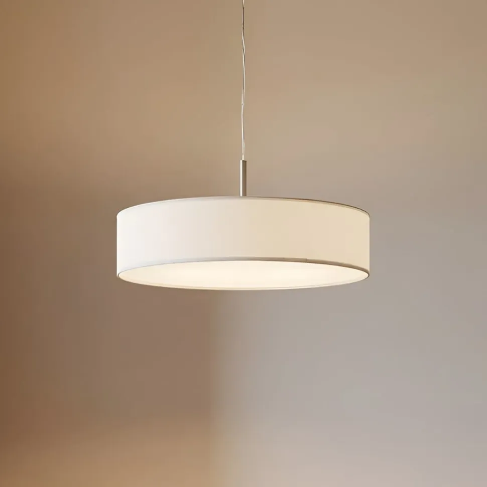Lindby hængelampe Sebatin, Ø 50 cm, hvid, stof, E27