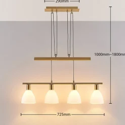 Lindby hængelampe Simeon, messingfarvet, glas, 73 cm, E14