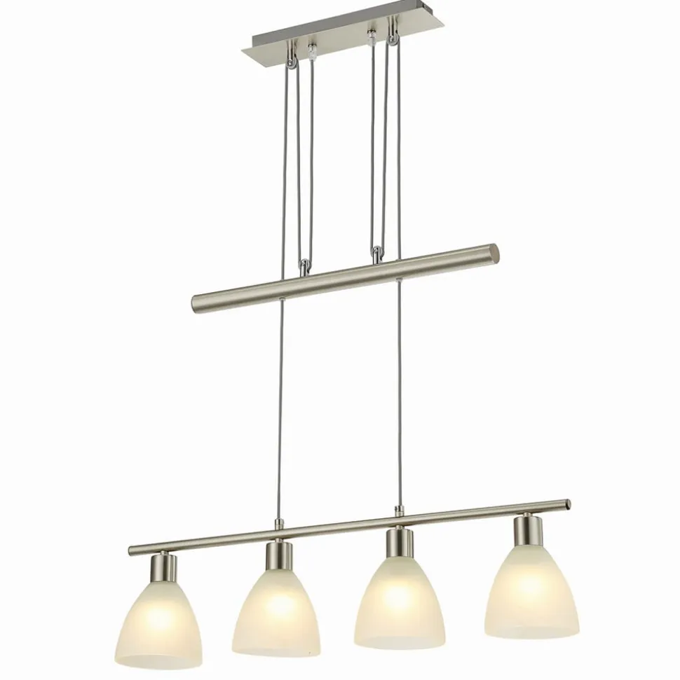 Lindby hængelampe Simeon, nikkelfarvet, glas, 73 cm, E14
