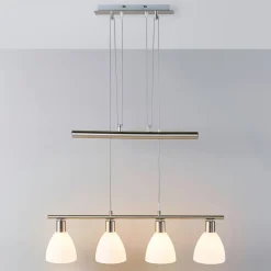 Lindby hængelampe Simeon, nikkelfarvet, glas, 73 cm, E14