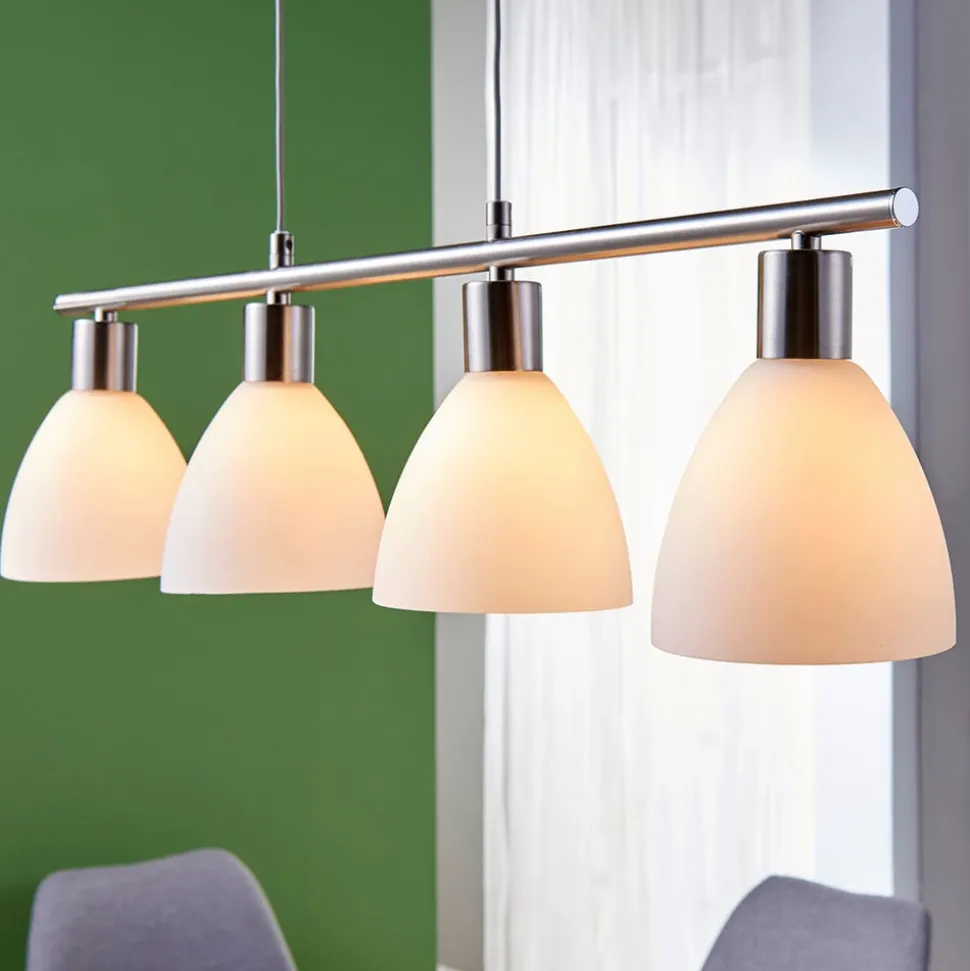 Lindby hængelampe Simeon, nikkelfarvet, glas, 73 cm, E14