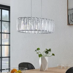 Lindby hængelampe Sofia, 68 cm, 3 lyskilder, E14, krom/klar