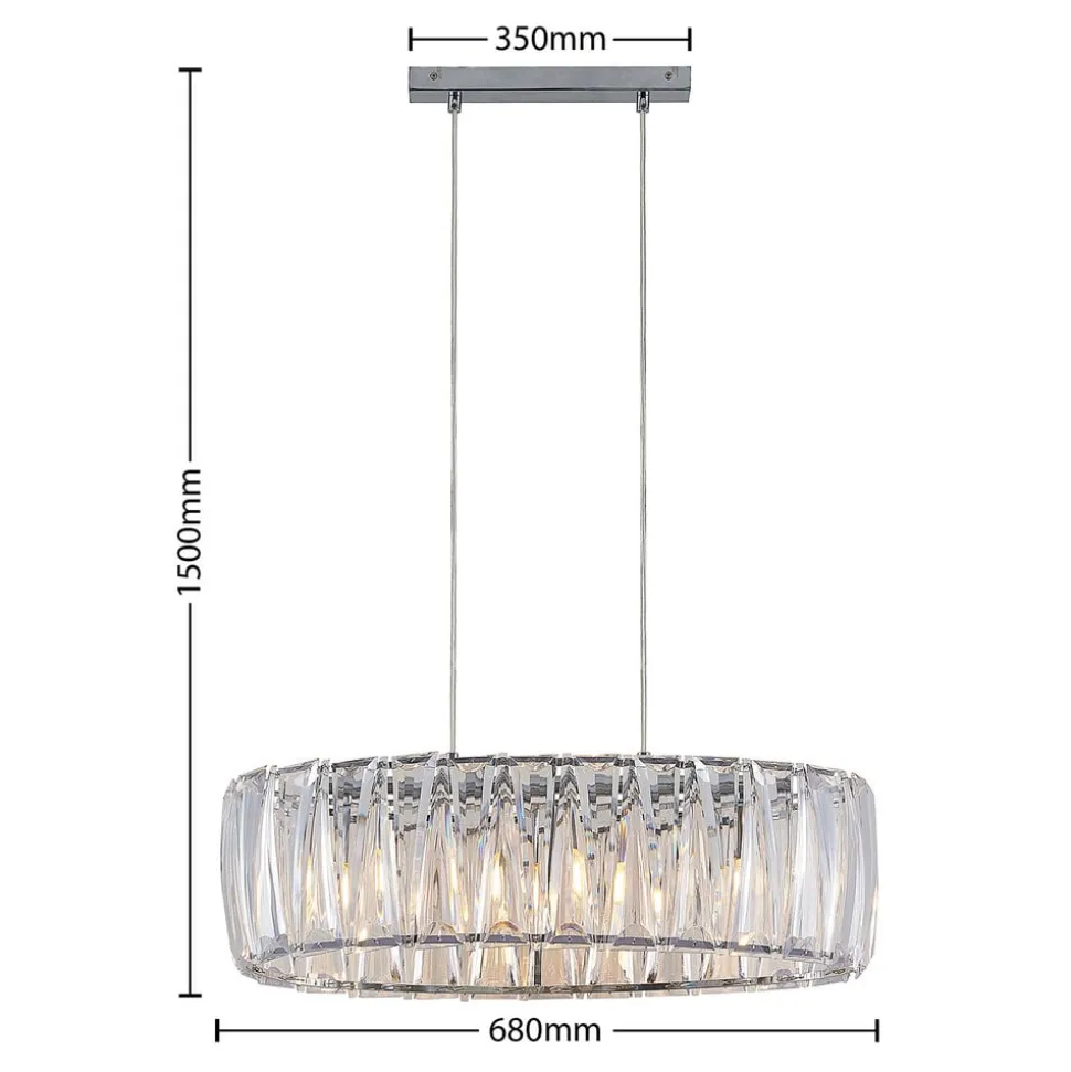 Lindby hængelampe Sofia, 68 cm, 3 lyskilder, E14, krom/klar