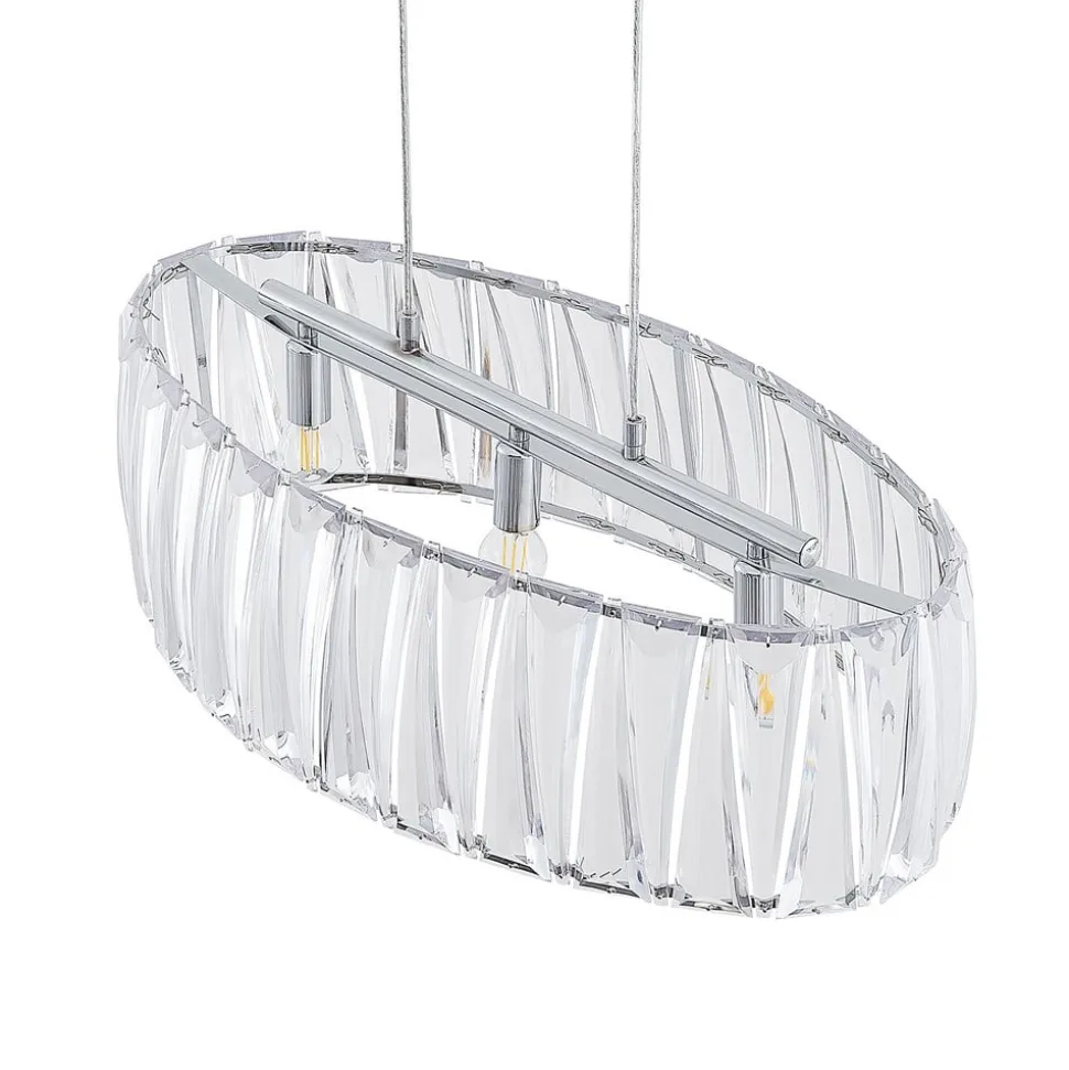 Lindby hængelampe Sofia, 68 cm, 3 lyskilder, E14, krom/klar