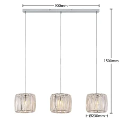 Lindby hængelampe Sofia, 107 cm, 3 lyskilder, E14, krom/klar