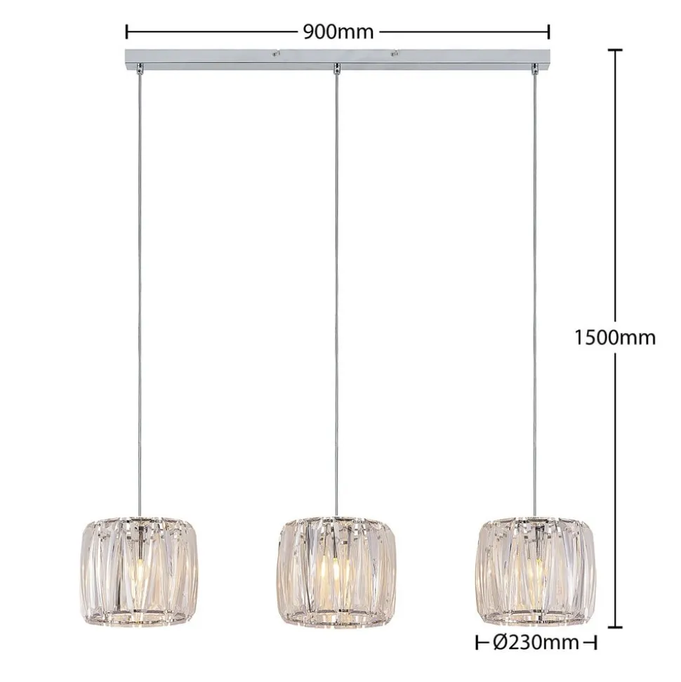 Lindby hængelampe Sofia, 107 cm, 3 lyskilder, E14, krom/klar